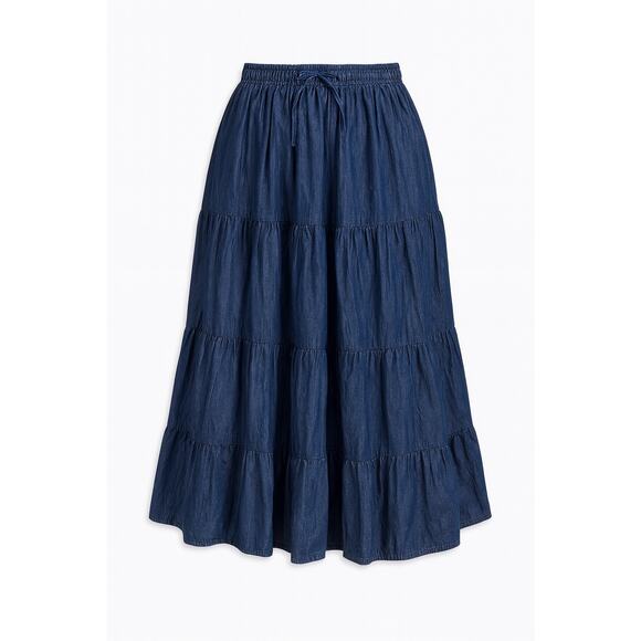 Prairie style Boho Tiered soft Denim Midi Skirt Size 14 Flowy soft girl y2k - Picture 1 of 5